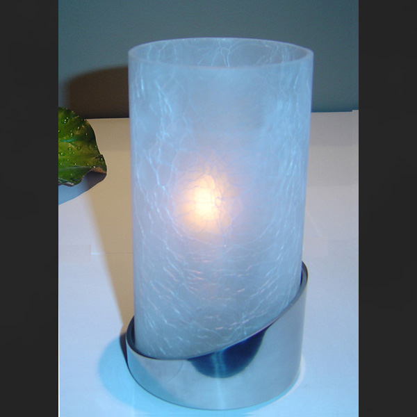 "Allure" Candle Lamp Crackled Glass Full Frosted Shade + Metal Base