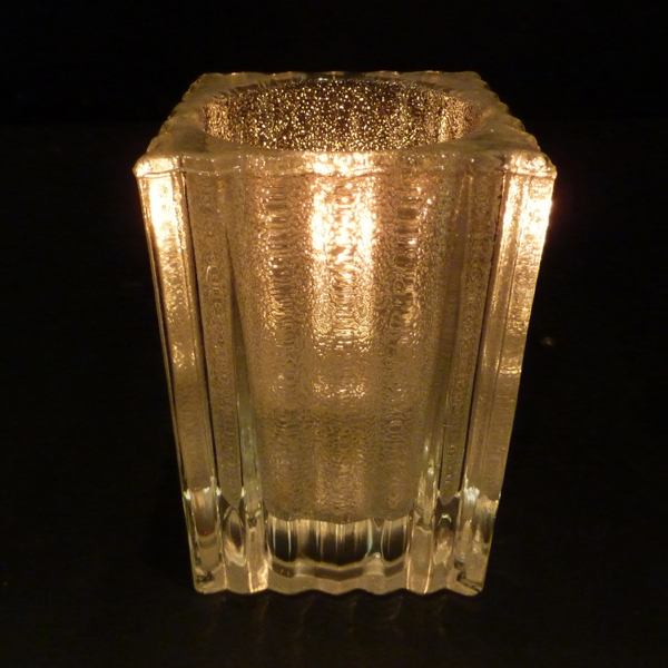 Mini Candle Lamp Square Vertical Ribbed Clear Jewel