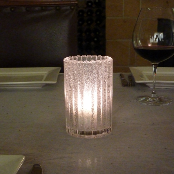 "Clear Jewel" Mini  Cylinder Candle Lamp Vertical Rib  featuring Multi Colour LED (LED Candle not included in price)