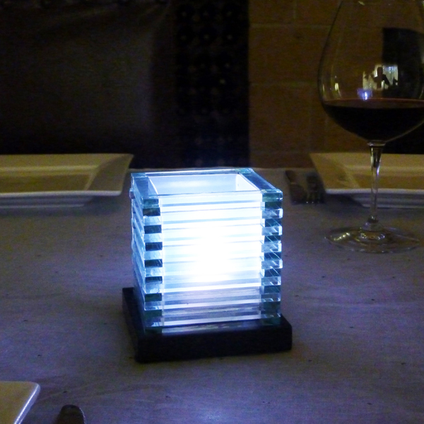 Mini Louvre Clear Candle Lamp 9.5cm -w/ Multi Colour LED